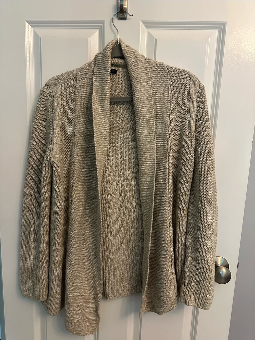 Talbots Taupe Open-Front Shawl Collar Cardigan